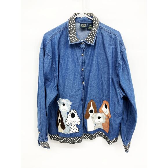 Light House Apparel Dogs Print Cotton Denim Button Up Shirt Sz XXL - Picture 1 of 8